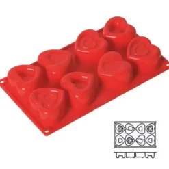 Hot Cerf Dellier Moule Silicone 8 Coeurs Stylises
