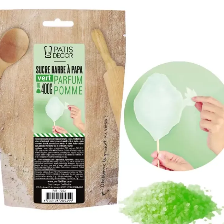Sale Cerf Dellier Sucre Barbe À Papa Pomme Verte Patisdecor 400 G
